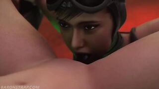 Powergirl and Catwoman in hot lesbian bondage