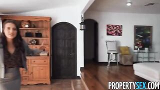 Cute brunette real estate agent convinces picky client to buy a house