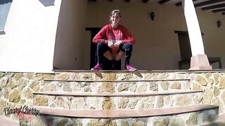 Megan Rain and others piss in the rain, showcasing their wild side